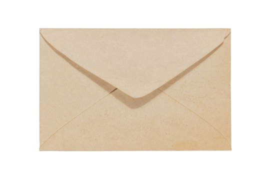 Old yellow aged envelope with copy space on it. Isolated png with transparency