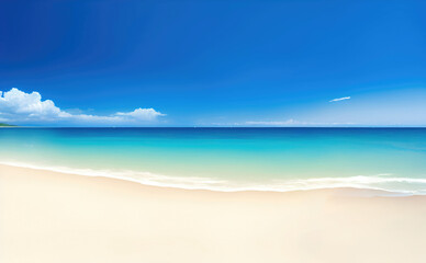 Fototapeta na wymiar Empty beach with blue water sky and clouds