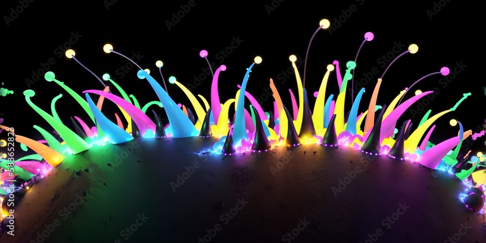 Poster photo of colorful lights on black background creating an abstract pattern