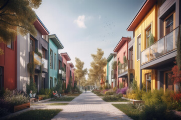 Fototapeta na wymiar town houses in the city created with Generative AI technology