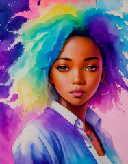 portrait of a woman with colorful hair style, painting style, art Illustration, Generative AI