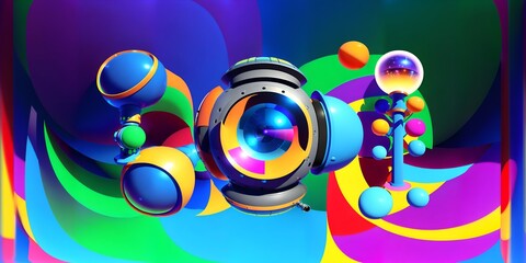 Fototapeta premium Photo of a digital painting of a person surrounded by colorful spheres