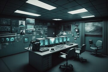 Surveillance room with a lot of monitors
