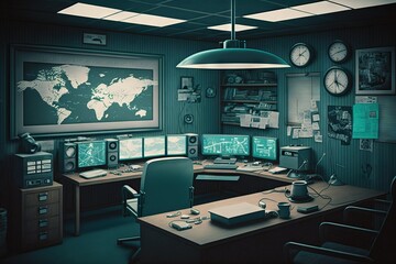 Surveillance room with a lot of monitors