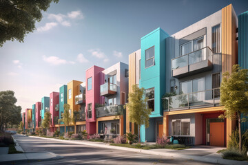 modern and colorful townhouses in europe created with Generative AI technology