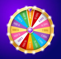 Obraz premium Realistic Detailed 3d Casino Fortune Spinning Wheel Symbol of Success Game Gamble Jackpot Concept. Vector illustration