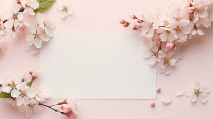 Obraz na płótnie Canvas pink cherry blossom border background, blank space for photoframe, Generative ai
