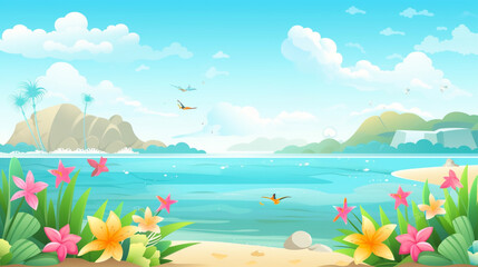 Fototapeta na wymiar summer landscape with a tropical island, summer day background, generative ai