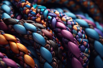 Fototapeta premium African braids with kanekalon at close range with beads. AI generated