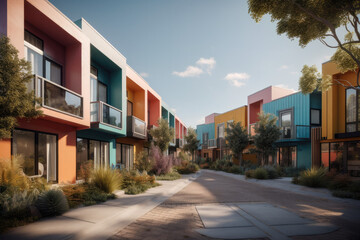 Fototapeta na wymiar modern and colorful townhouses in europe created with Generative AI technology