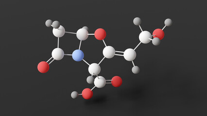 clavulanic acid molecule, molecular structure, beta-lactamase inhibitor, ball and stick 3d model, structural chemical formula with colored atoms
