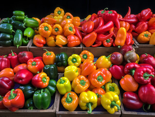 Assortment of colorful bell peppers, created with generative AI