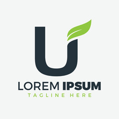 U letter with leaf logo design, alphabet Logo with Leaf © Razikul Rasel