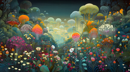Obraz na płótnie Canvas An enchanted, surreal, fantasy, colorful salad field, AI Generative