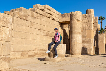 Woman at Karnak temple in Luxor, Egypt
