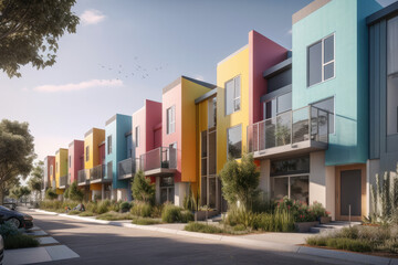 colorful townhouses in the city created with Generative AI technology