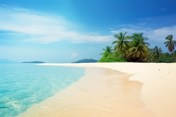 Tropical beach. Beautiful tropical island with palm trees and beach as background image. generative ai