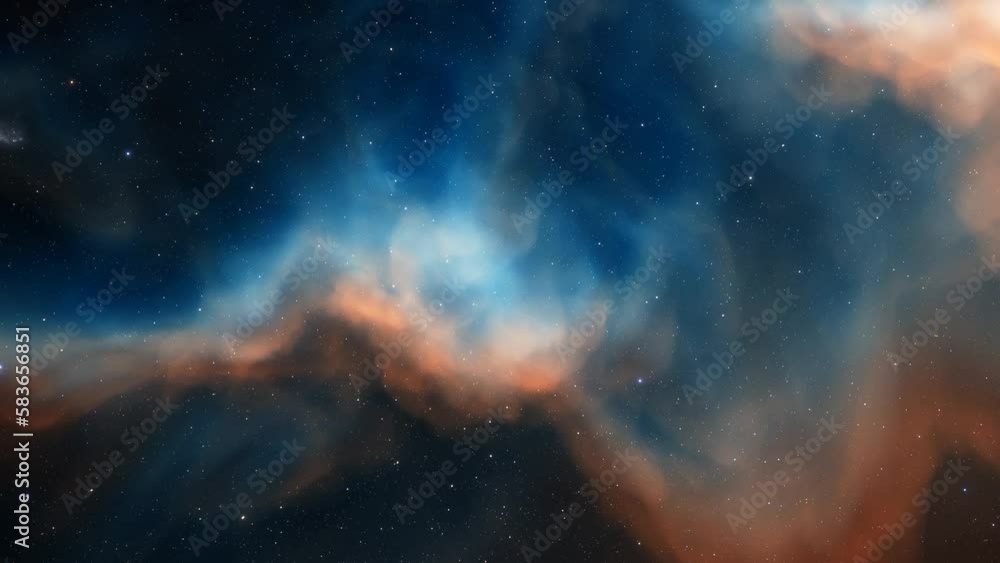 Wall mural flying through the stars and blue nebula in space. galaxy exploration through outer space towards gl