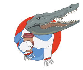 the crocodile drinks the coffee