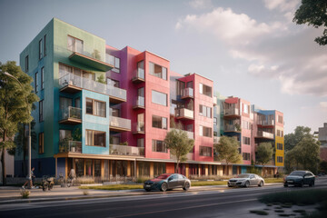 Obraz premium colorful apartment houses in the city created with Generative AI technology