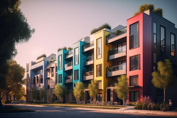 colorful apartment houses in the city created with Generative AI technology