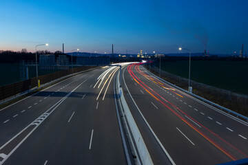 traffic on highway at night