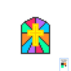 Obraz premium Church stain glass window outline icon. linear style sign for mobile concept and web design. Stained glass with cross simple line vector icon. Symbol, logo illustration. Pixel Art.