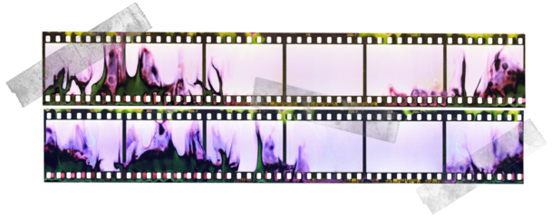 underexposed 35mm filmstrips isolated with developing smear marks fixed by transparent sticker tape. cool poster element.