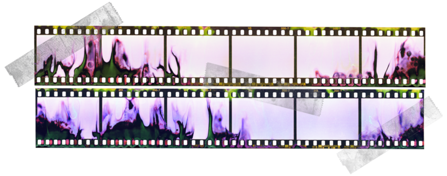 underexposed 35mm filmstrips isolated with developing smear marks fixed by transparent sticker tape. cool poster element.