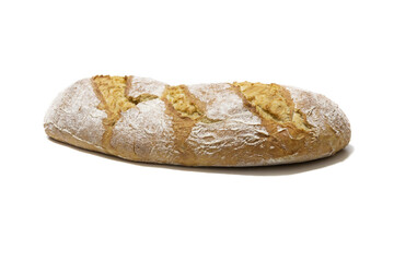 Rustic bread, isolated on white background. Craft food concept.