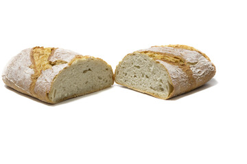 Rustic bread, isolated on white background. Craft food concept.