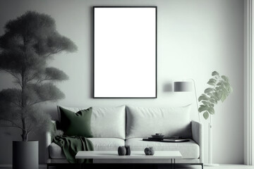 mockup. Frame for a picture in the interior, green colors. AI generative.