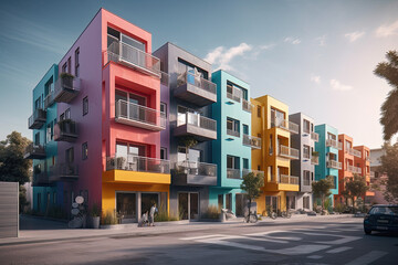 Fototapeta premium colorful apartment houses in the city created with Generative AI technology