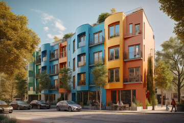 colorful apartment houses in the city created with Generative AI technology