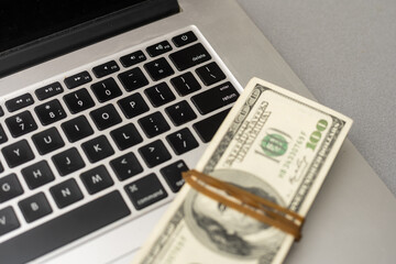 Money on computer keyboard. finance