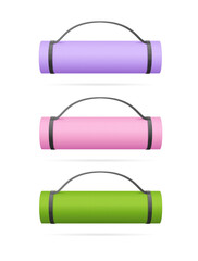 Realistic 3d Detailed Color Rolled Yoga Exercise Mat Set for Home or Gym Trainings. Vector illustration - 583661400