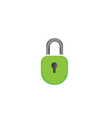 3D vector illustration of a green padlock on a white background. Cartoon minimalist style.
