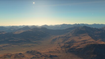 Naklejka premium landscape on planet Mars, scenic desert scene on the red planet 