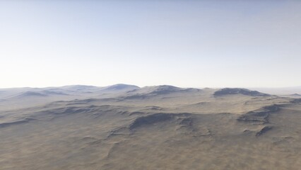 Mars like red planet, with arid landscape, rocky hills and mountains, for space exploration and science fiction backgrounds.
