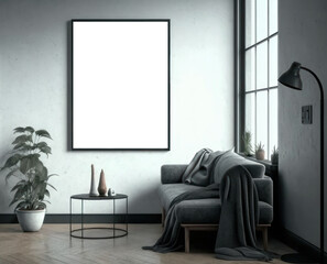 mockup. Frame for a picture in the interior, living room in the style of minimalism. AI generative.