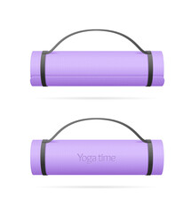 Yoga Time Concept with Realistic 3d Detailed Violet Rolled Exercise Mat Set. Vector illustration of Fitness Equipment