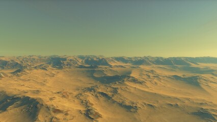 Fototapeta premium Mars like red planet, with arid landscape, rocky hills and mountains, for space exploration and science fiction backgrounds. 