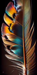 Enchanting Iridescent Feather: A Macro View. Capturing the Magic of Nature. Neon Colours. Generative AI.