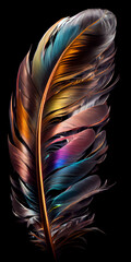 Enchanting Iridescent Feather: A Macro View. Capturing the Magic of Nature. Neon Colours. Generative AI.
