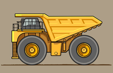 Mining truck, big heavy machine. Vector illustration.