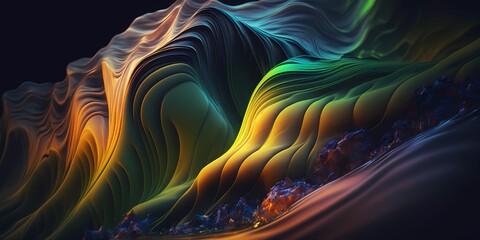 Obraz premium Surreal wavy wave background design with soft color. Abstract wave fluid shapes with organic trendy modern gradient composition. Groovy and vibrant sea waves as lines and shapes texture Generative ai.