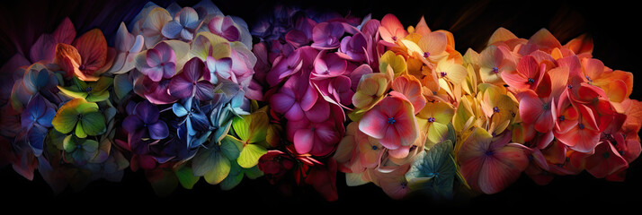 Colourful Hydrangea background. Generative AI image.