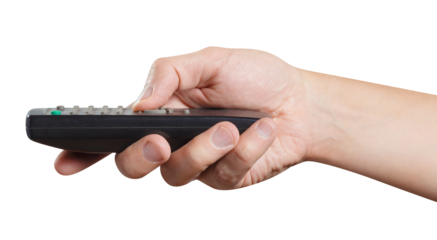 Hand with TV remote control, cut out