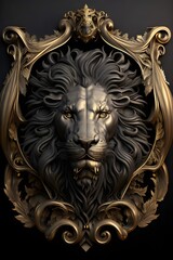 the image of a portrait of a lion, a zodiac sign, gold and black, decorated with gothic lace and precious stones, a fantasy generated by artificial intelligence