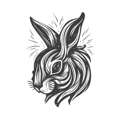 Stylized bunny head. Woodcut engraving style hand drawn vector illustration. Optimized vector. 